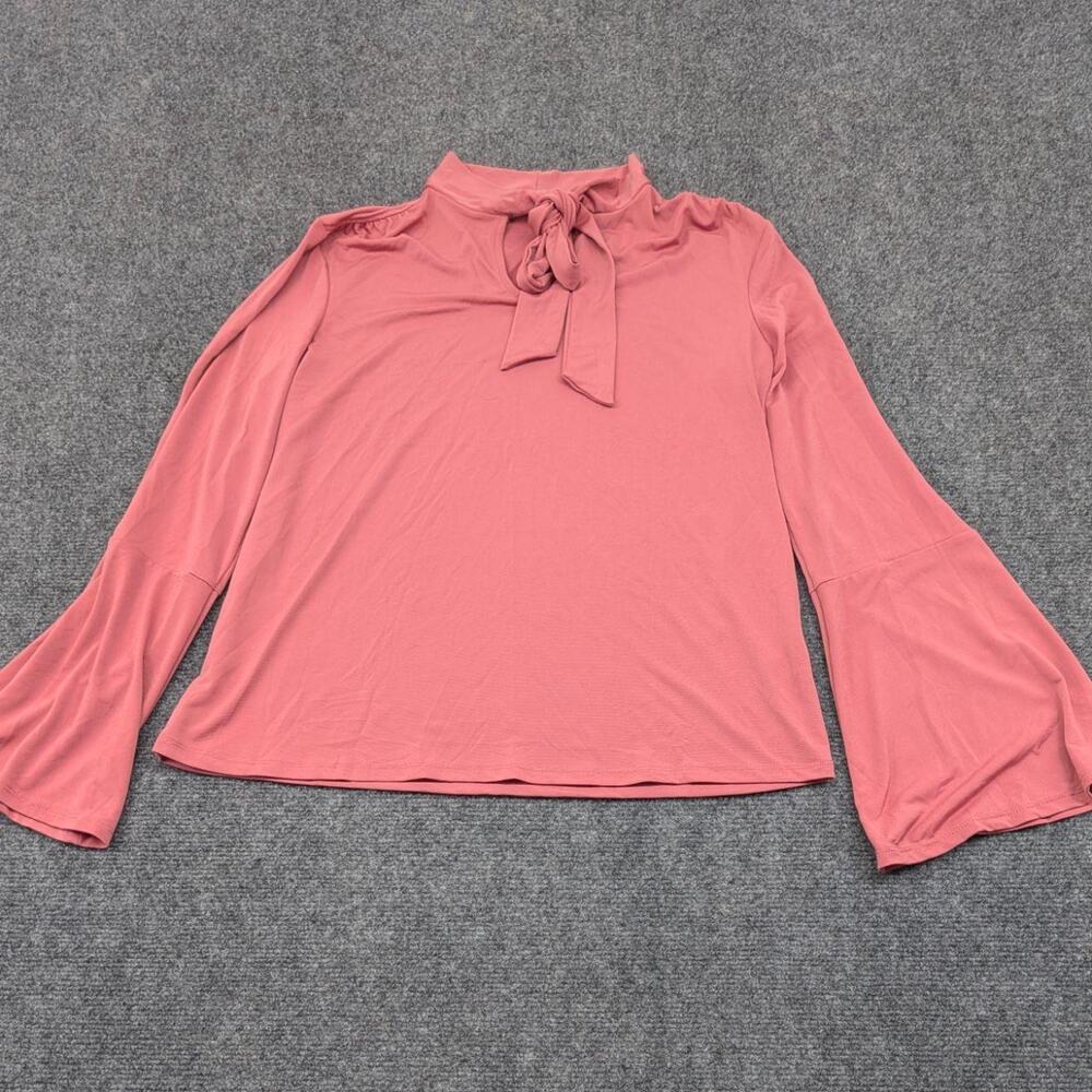 Apt 9 Top Womens Small Pink Mock Neck Front Tie Bell Sleeve Flared Blouse